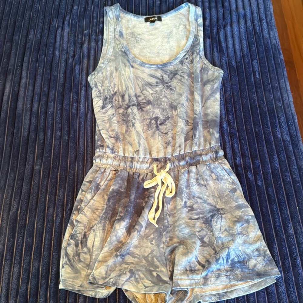 AQUA blue tie dye romper